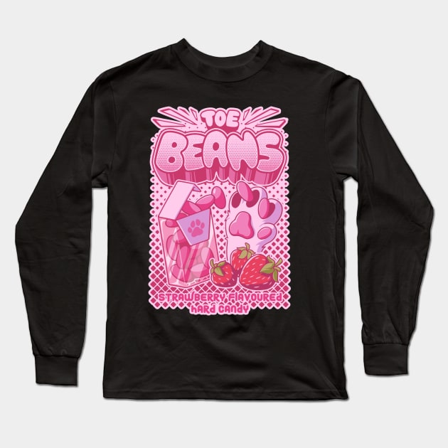 TOE BEANS : strawberry flavored hard candy. funny cat toe beans candy Long Sleeve T-Shirt by The Japanese Fox